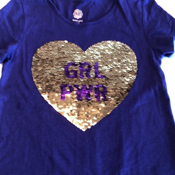 TG Total Girl Sequin Heart Purple Asymmetric Short Sleeve Top Girl Size M 5 EUC - Picture 2 of 10